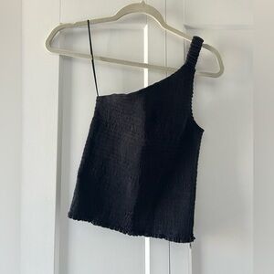 Reformation Black Textured One-Shoulder Camisole